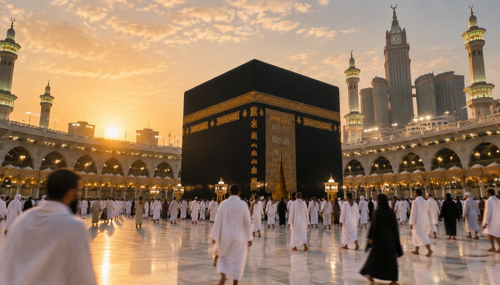 Pilgrims in the courtyard of the Haram at dawn